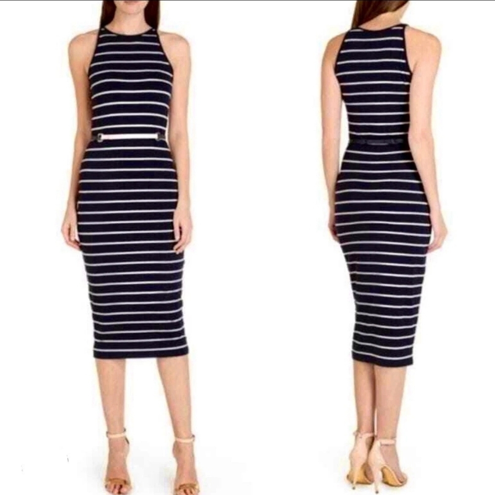 Ted Baker London Linn Striped Jersey Knit Bodycon Midi Tank Dress Black/White